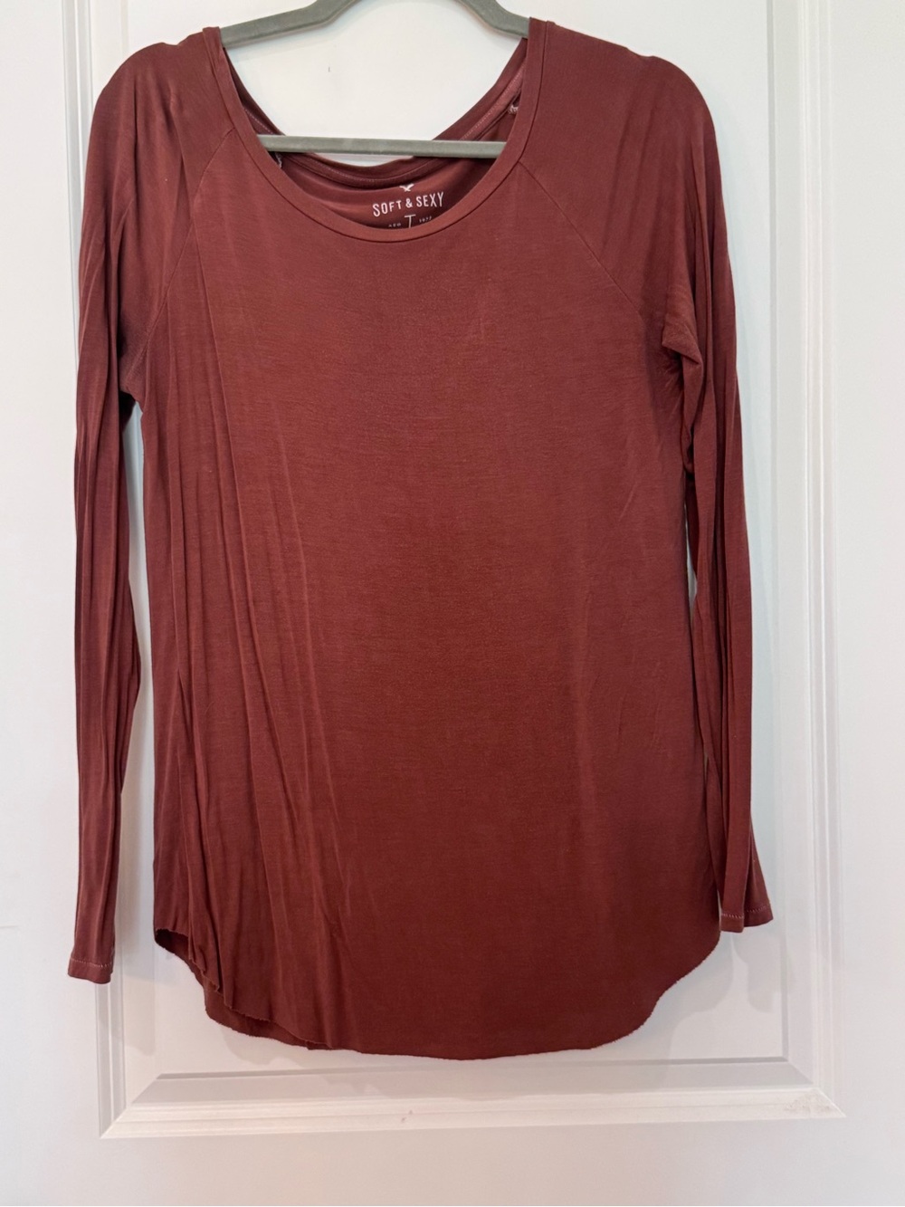 American Eagle Outfitters Long Sleeve Scoop Neck Top - Rust